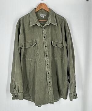 Vintage 90s Cherokee Button Up Corduroy Shirt Mens XXLT Long Sleeve Sage Green